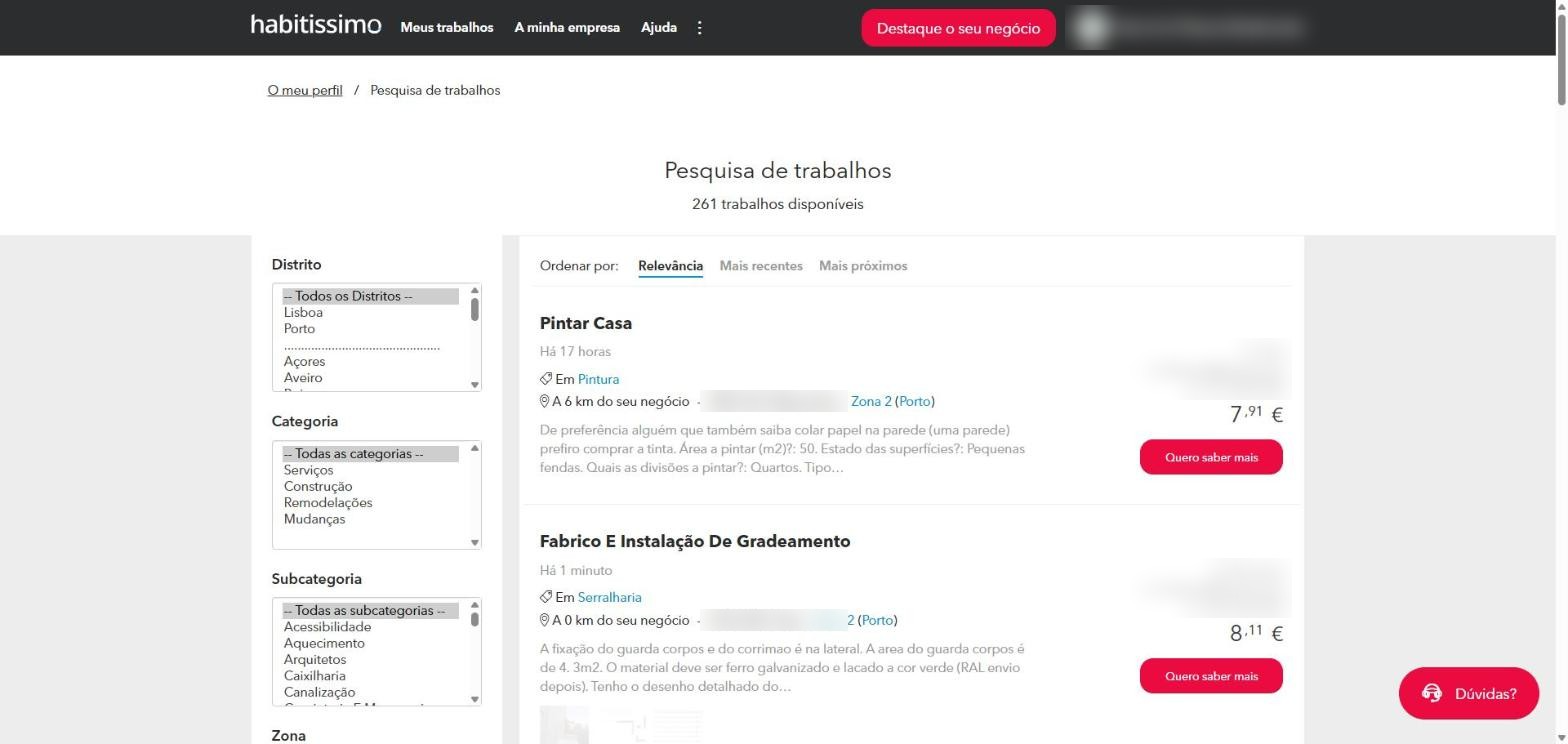 Pesquisa de trabalhos com os filtros